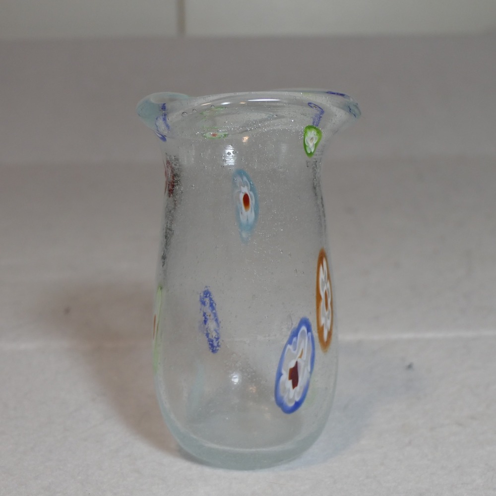 Murano Style Millefiori Bullicante Glass Bud Vase 5in Clear Multi Whimsical MCM